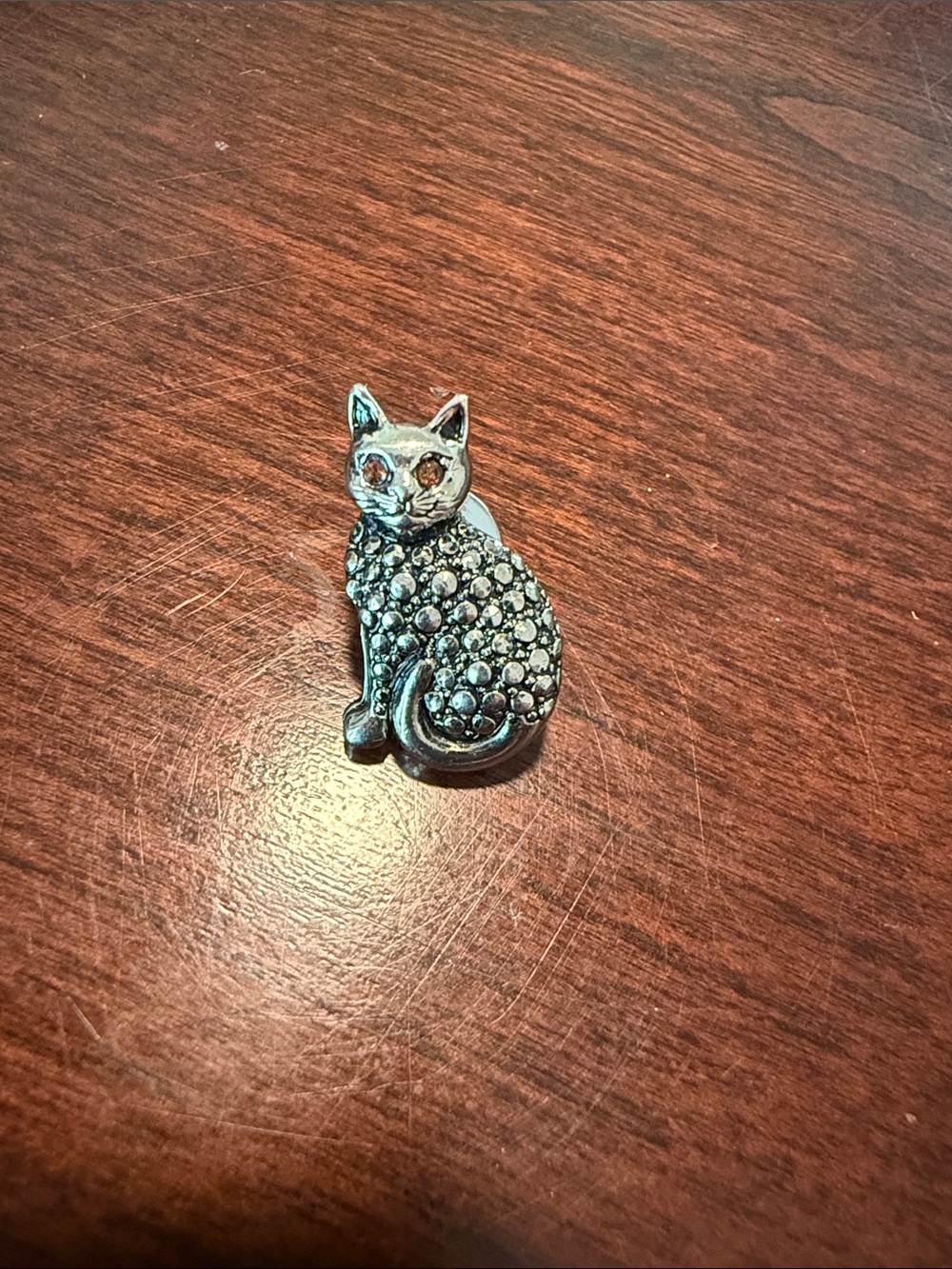Vintage Avon Cat Pin Faux Marcasite Rhinestones & Red Eyes Brooch Silver Tone